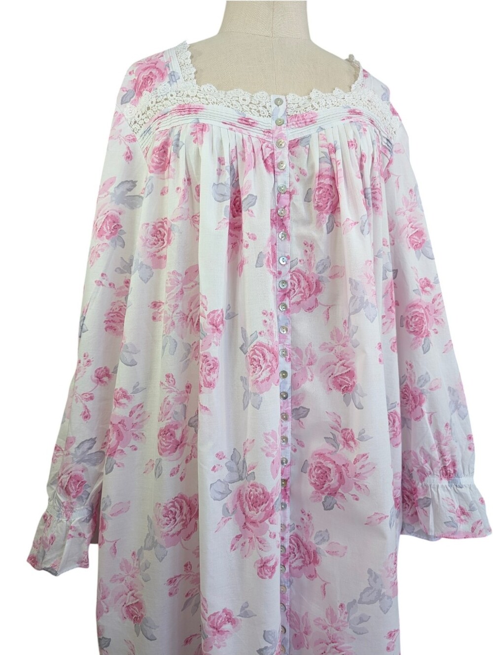 EILEEN WEST Cotton Floral Lace-Trim Button Front Traditional  Nightgown. XL - Picture 3 of 16